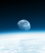Картинка: Планета, Земля, спутник, Луна, атмосфера, облака, свечение
