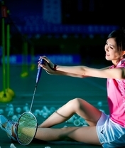 Image: Badminton, racket, shuttlecock, Chinese girl, gym