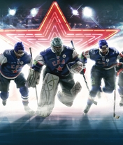 Картинка: Хоккей, команда, клуб, СКА, звезда, лёд, вратарь, клюшки, форма