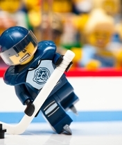 Картинка: Lego, Лего, игрушка, конструктор, человечек, хоккей, лёд, игра, клюшка, шайба