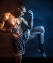 Картинка: Мужчина, мышцы, боец, тайский бокс, спорт, татуировки
