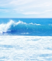 Картинка: Море, голубое, вода, волна, пена, небо, горизонт