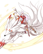 Image: Girl, spear, beast, shikigami, fox