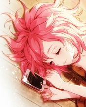 Картинка: Девушка, лежит, волосы, телефон, спит