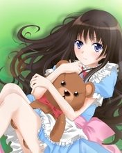 Image: Alice, bear, toy, girl, eyes, long hair, dress