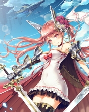 Картинка: Аниме, девушка, меч, оружие, длинные волосы, цветы, ушки