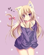 Image: Anime girl, blonde hair, cat, ears, eyes, tail, bow, stars