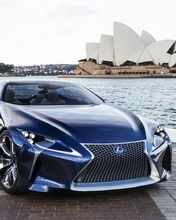 Image: Lexus, blue, lights, wheels, stands, theatre, Sydney, Australia, river, water, sky