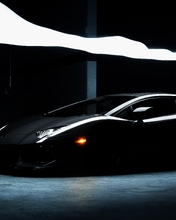 Картинка: Lamborghini, Aventador, чёрный, фара, колонны