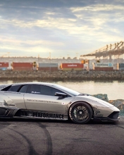 Image: Lamborghini, murcielago, LB Performance, supercar, water, port, traces, containers, cranes, sky