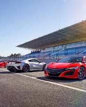 Картинка: Honda New, NSX, Супер-гибрид, три, авто, красный, Red, стадион, асфальт