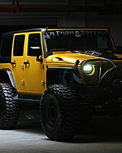 Картинка: Jeep Wrangler, Yellow, жёлтый, колёса, фары, свет