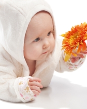 Image: Baby, child, face, look, eyes, flower, petals