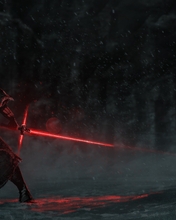 Image: Art, Star wars, Kylo Ren, sword, red, power, battle, winter, woods