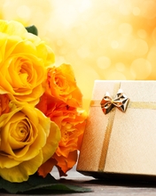 Картинка: Цветы, розы, букет, жёлтые, коробка, подарок, внимание