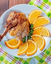 Картинка: Мясо, курица, апельсин, дольки
