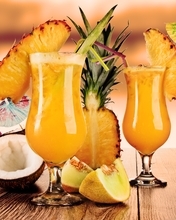 Картинка: Коктейль, напиток, ананас, кокос, дыня, дольки