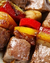 Image: Kebab, meat, vegetables, skewers, fire
