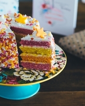 Картинка: Торт, сладкий, кусок, тортница, звёздочки