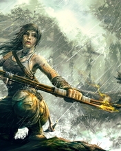 Image: Rise of the Tomb Raider, Lara Croft, wolf, rain, bow, arrows