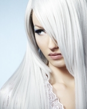 Image: White hair, light skin, face, makeup, blonde