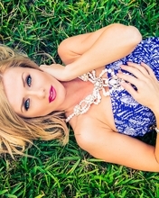 Image: Blonde, model, Aida Ridic, lies, look, dress, grass, greens, hair, necklace