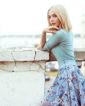 Image: Blonde, girl, model, fence, dress