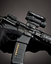 Image: Weapons, machine gun, AR-15, hands, sight, shop, gloves