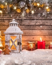 Image: New year, tree, gifts, decoration, lantern, candles