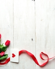 Image: Flowers, tulips, bow, ribbon, greeting card, heart, love