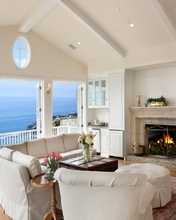 Image: Interior, design, balcony, sea view, fireplace, room, roof