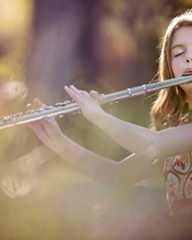 Картинка: Девочка, флейта, игра, мелодия