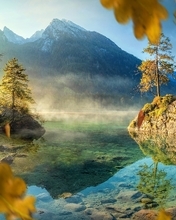 Image: Lake, water, mountains, landscape, autumn, leaves