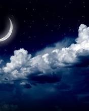 Image: nature, night, month, stars, sky, clouds, night sky