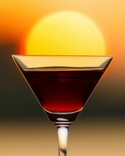 Image: Glass, wine, sunset, sun, horizon