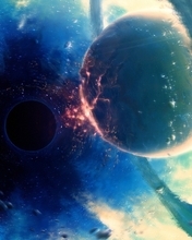 Картинка: Черная дыра, планета, кольца, катаклизм, разрушение, поглащение
