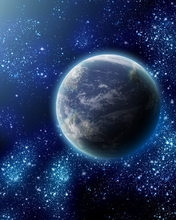 Картинка: Планета, Земля, спутник, Луна, свет, атмосфера, звёзды