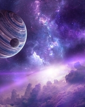 Image: Planets, clouds, space, nebula, stars, light, rays, view