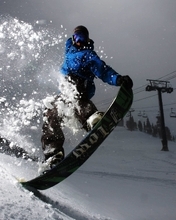 Image: Snowboarder, stunt, winter, snow, lights