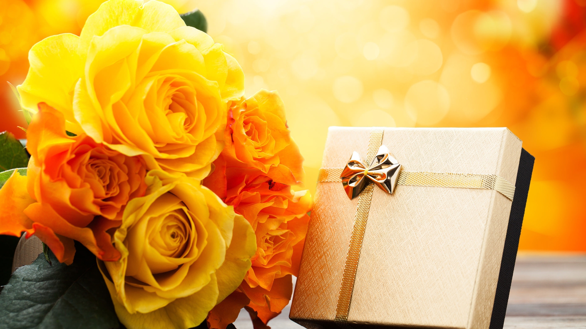 Картинка: Цветы, розы, букет, жёлтые, коробка, подарок, внимание