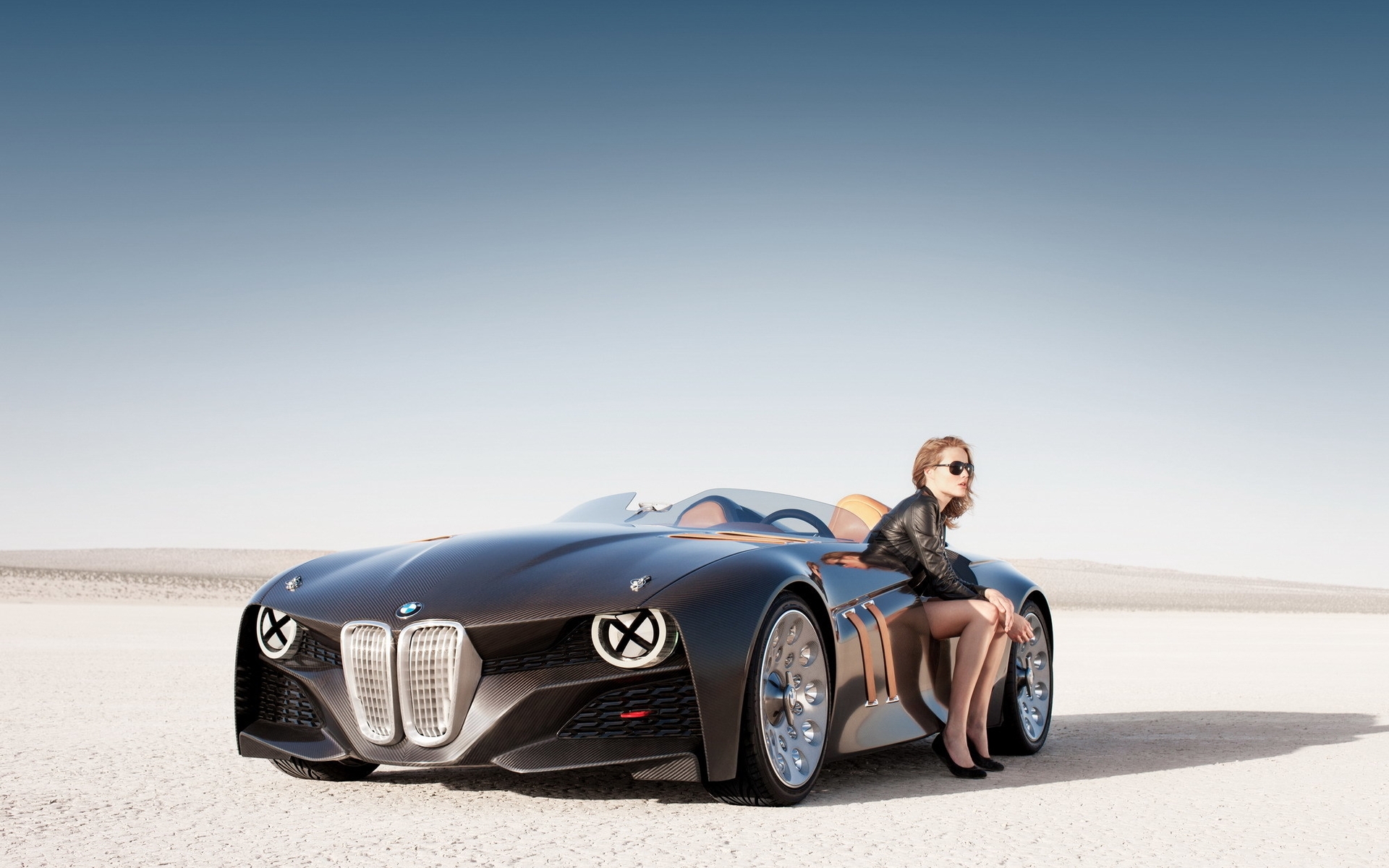 Image: BMW, girl, sitting, desert, style, BMW 328, Hommage