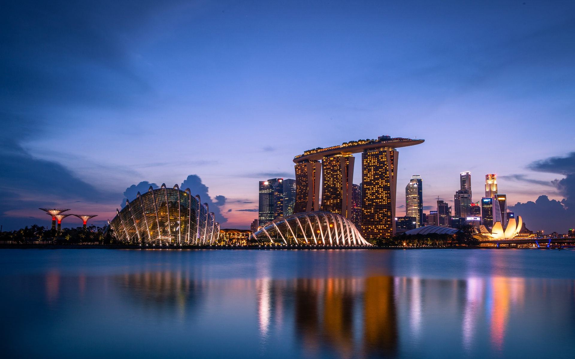 Image: Singapore, Asia, city, night, lights, spiral, the bridge