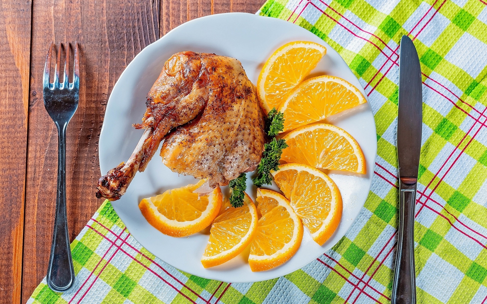 Картинка: Мясо, курица, апельсин, дольки