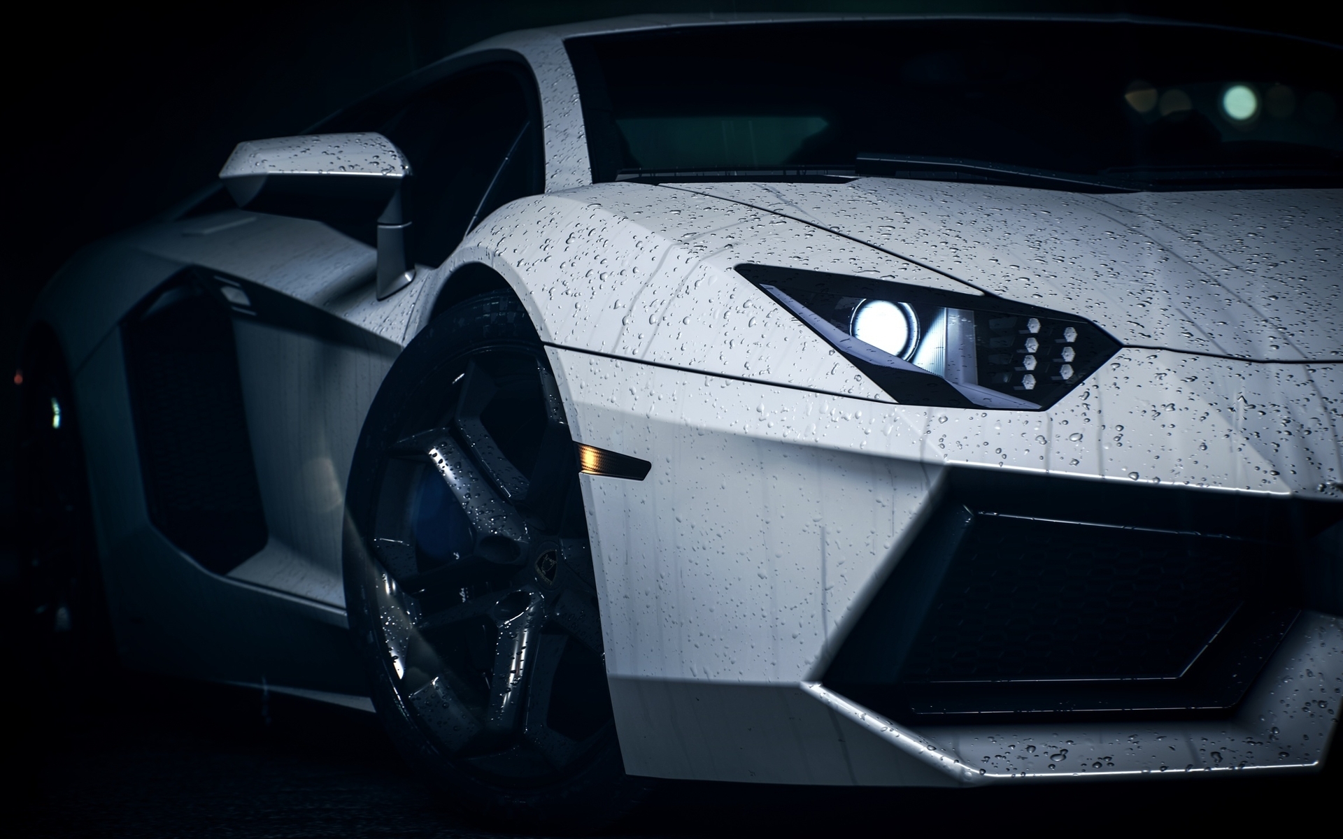 Image: Need For Speed, drops, headlight, supercar, white, Lamborghini, Aventador