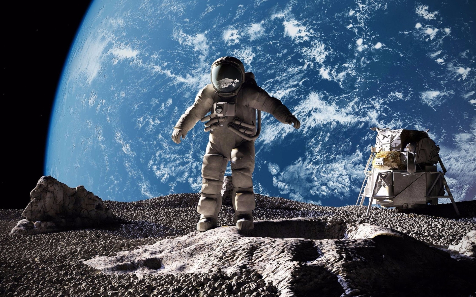Image: Cosmonaut, astronaut, space suit, Moon, Earth