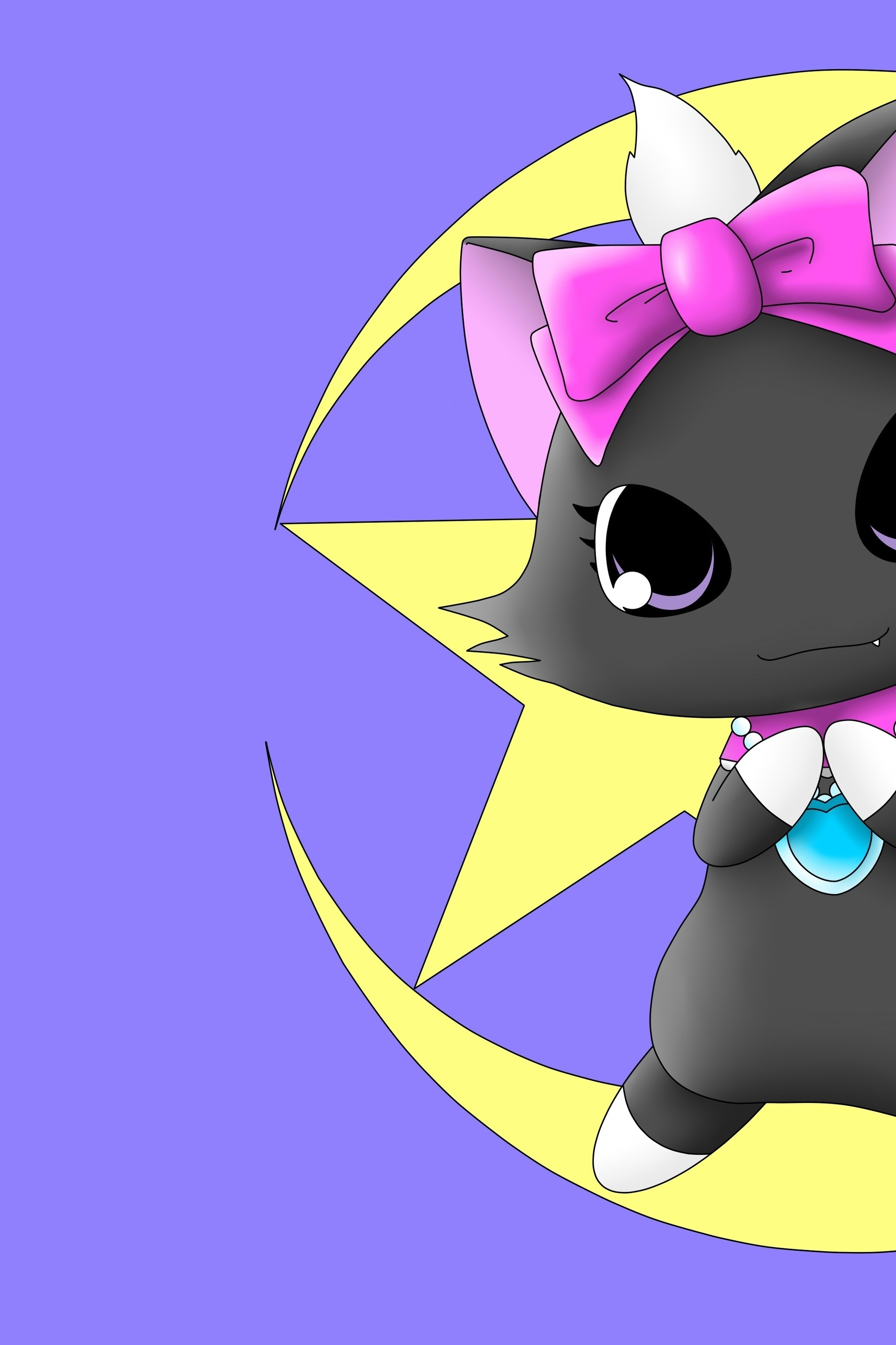 Image: Kitten, eyes, bow, moon