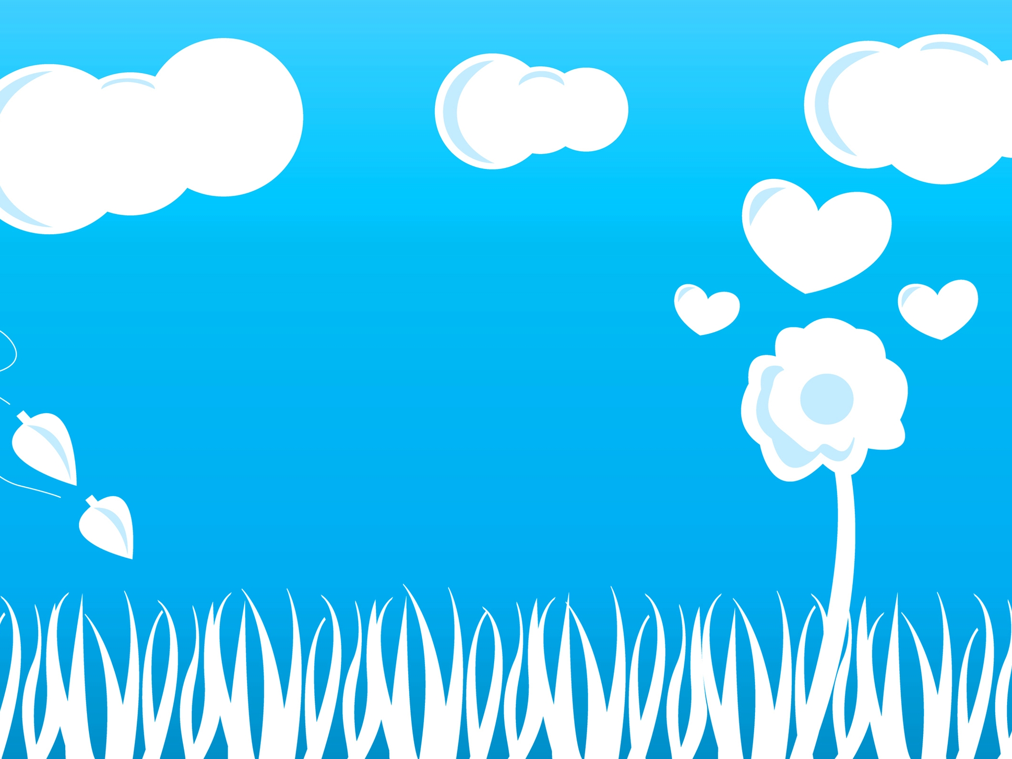 Картинка: Облака, цветочек, трава, сердечки, фон