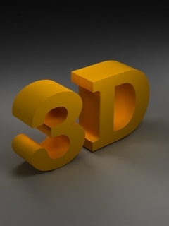 Картинка: 3D, буква, цифра, жёлтый, серый фон, тень, затенение