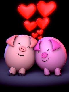 Image: Pigs, couple, hearts, love, side by side