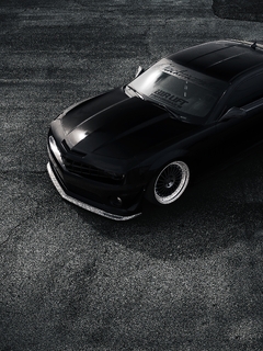 Картинка: Chevrolet, Camaro, ZL1, мускул, черный, матовый, сверху, асфальт